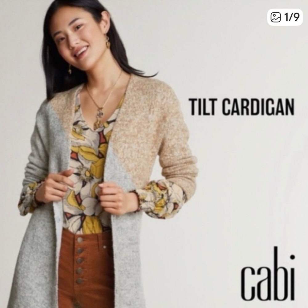CAbi Tilt Cardigan - Beige and Light Gray